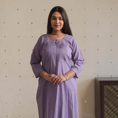 Light Purple - Plain Cotton Long Straight Kurta