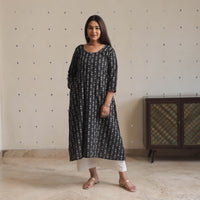 Black - Jacquard Cotton Long Kurta