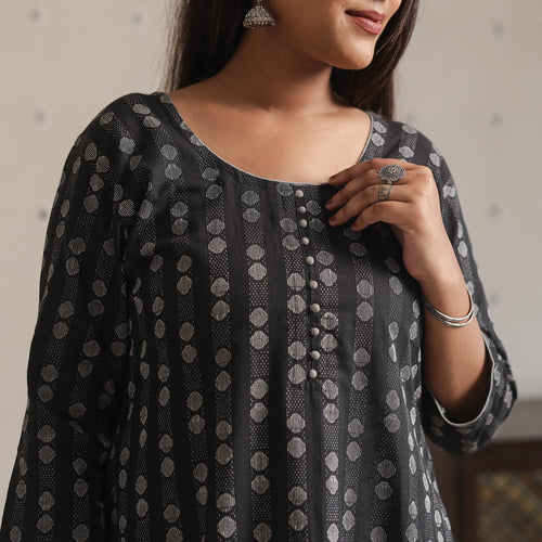 Black - Jacquard Cotton Long Kurta