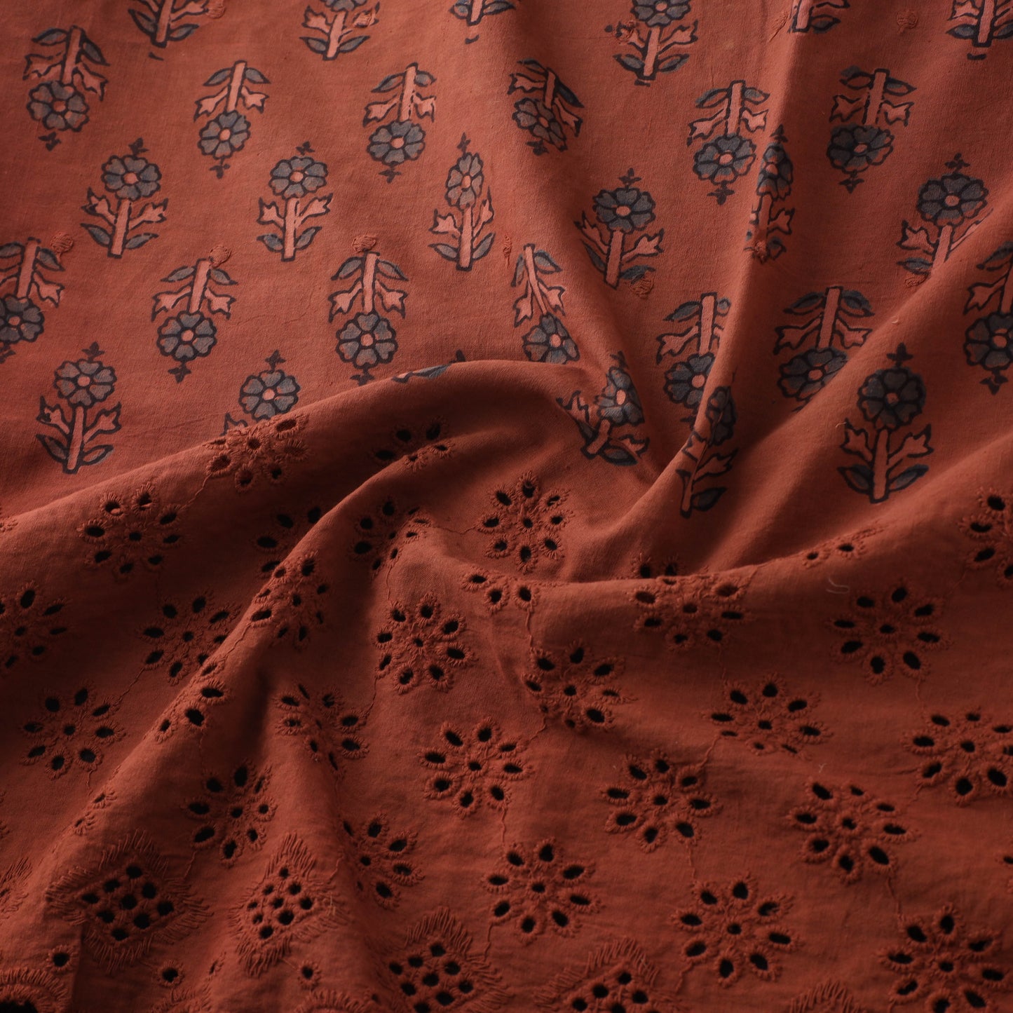 Natural Dyed Hand Block Print Ajrakh Cotton Hakoba Fabric 68