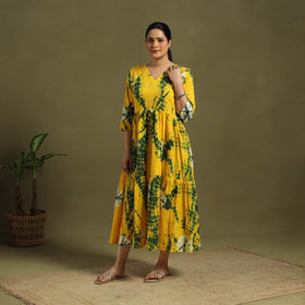 Yellow Tie-Dye Cotton Tiered Shibori Dress