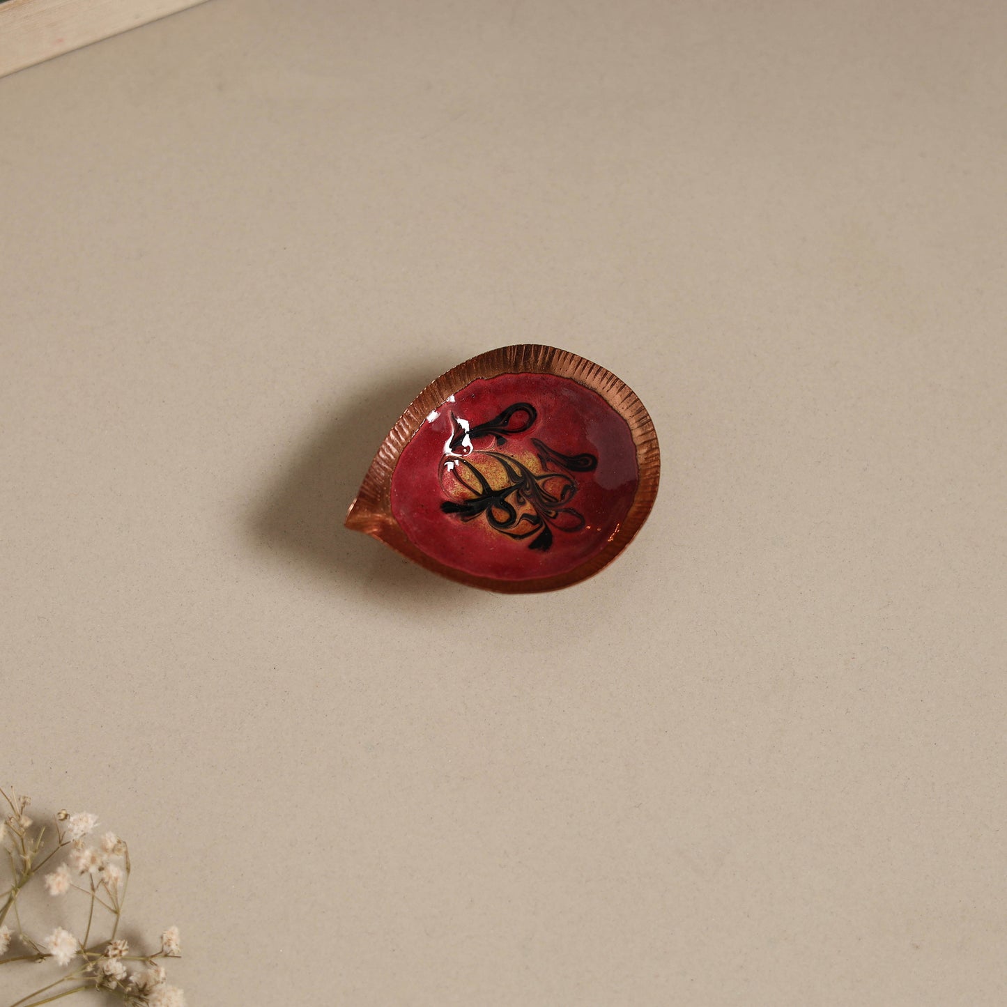 Copper hand-hammered enamel work diya 04 - handcrafted