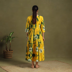 Yellow Tie-Dye Cotton Tiered Shibori Dress