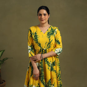 Yellow Tie-Dye Cotton Tiered Shibori Dress