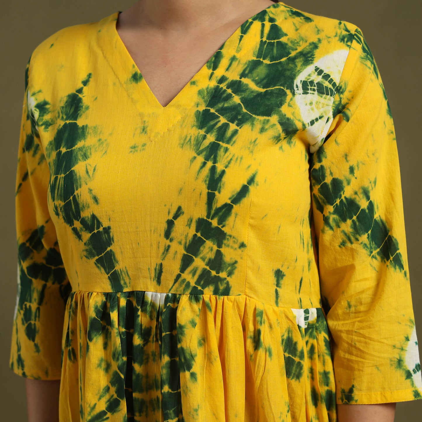 Yellow Tie-Dye Cotton Tiered Shibori Dress