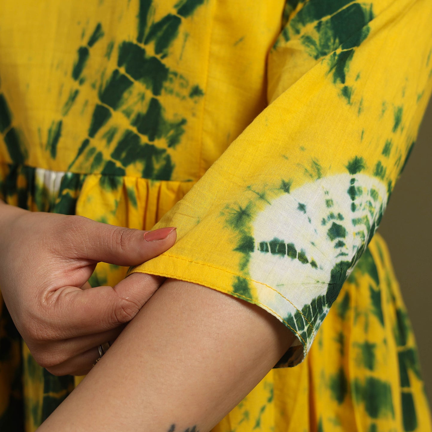 Yellow Tie-Dye Cotton Tiered Shibori Dress