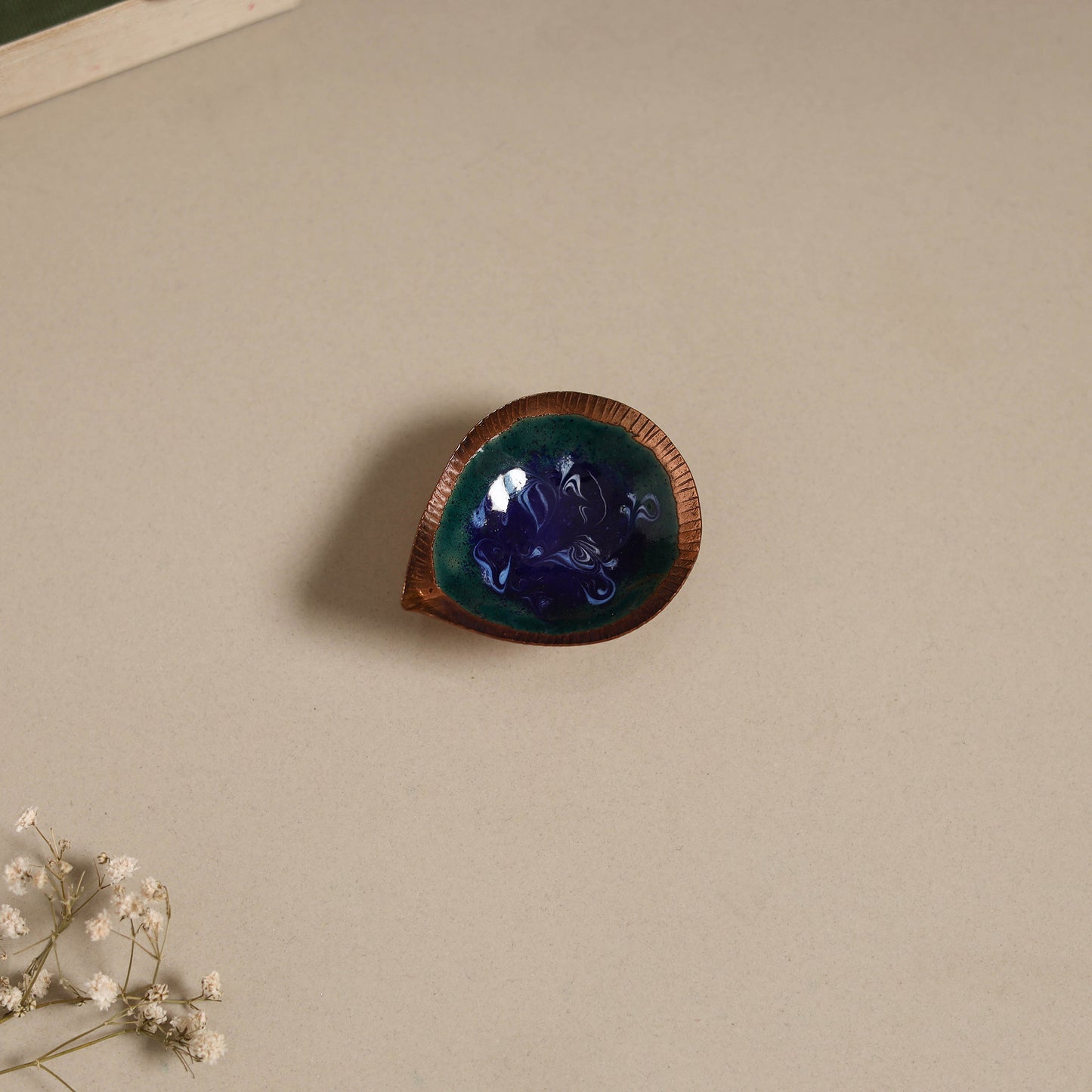 Copper hand-hammered enamel work diya 05 - handcrafted