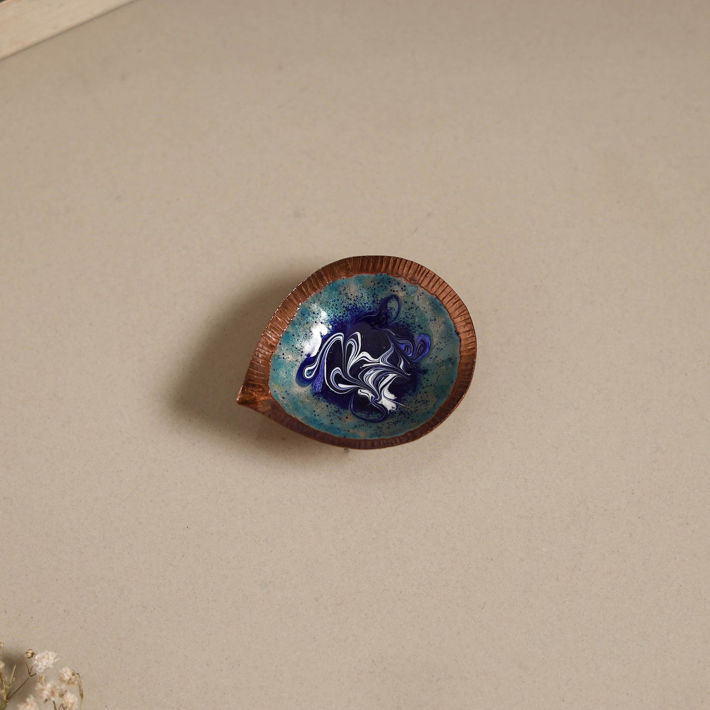 Copper hand-hammered enamel work diya 06 - handcrafted