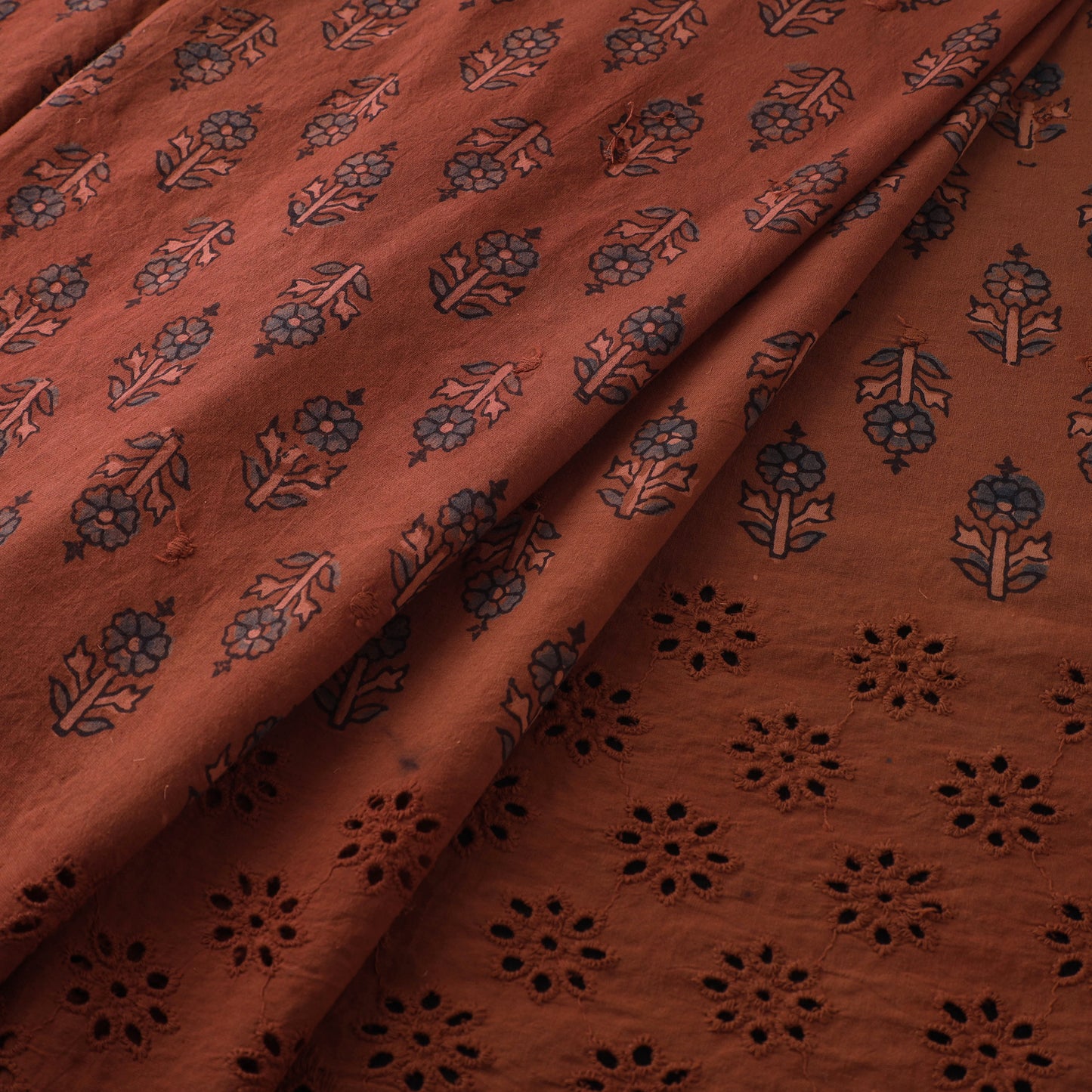 Natural Dyed Hand Block Print Ajrakh Cotton Hakoba Fabric 74