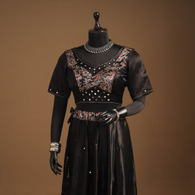 Brown Navratri Garba Chaniya Choli Set in Mashru Silk with Ajrakh Patch