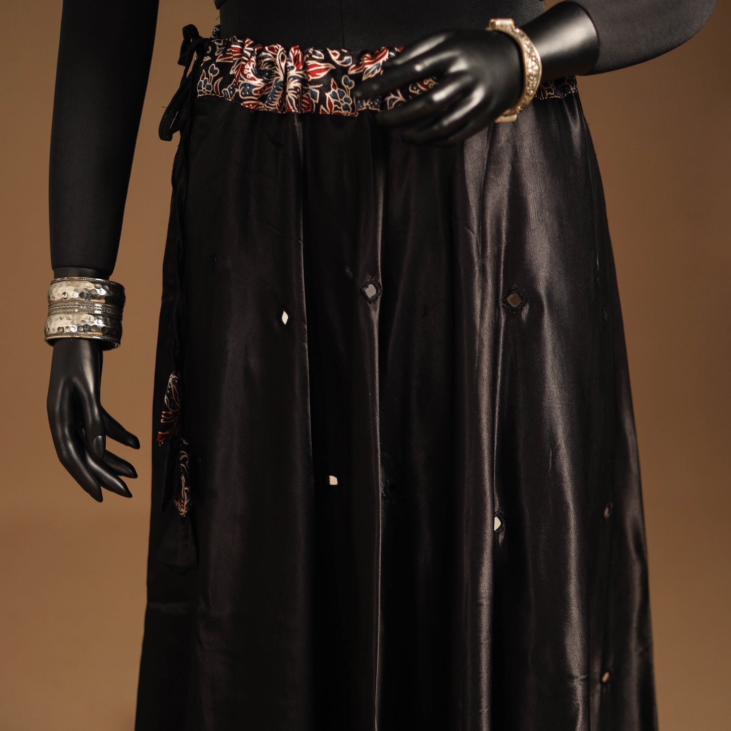 Brown Navratri Garba Chaniya Choli Set in Mashru Silk with Ajrakh Patch