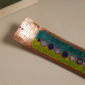 Copper hand-hammered enamel work agarbatti stand 02