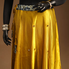 Yellow Navratri Garba Chaniya Choli Set in Mashru Silk with Ajrakh Patch