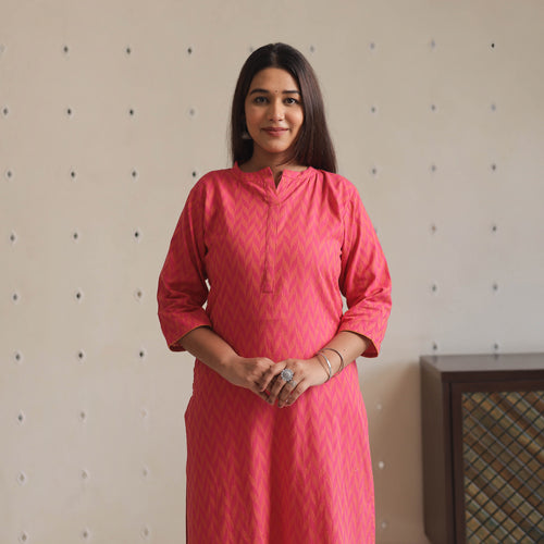 Pink - Jacquard Cotton Straight Kurta 21