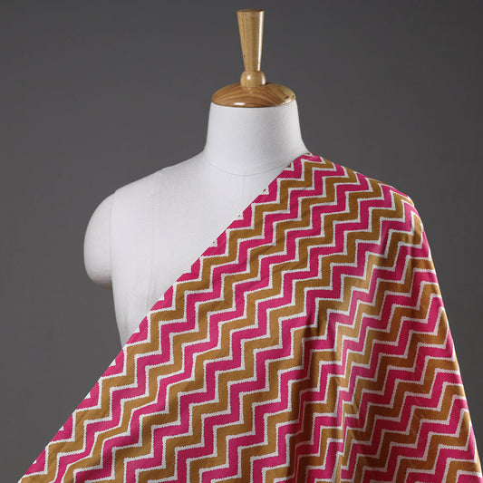 Multicolor - Pink & Brown Chevron Jaipur Screen Printed Cotton Fabric