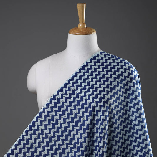 Blue Zigzag Jaipur Screen Printed Cotton Fabric