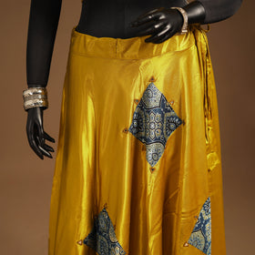 Yellow Navratri Garba Chaniya Choli Set in Mashru Silk with Ajrakh Patch