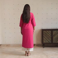 Pink - Mulmalai Cotton Plain Dyed Straight Kurta