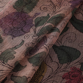 Beige - Srikalahasti Pen Work Natural Dyed Handpainted Kalamkari Kota Doria Silk Fabric 01