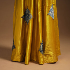 Yellow Navratri Garba Chaniya Choli Set in Mashru Silk with Ajrakh Patch