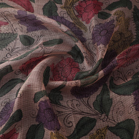 Beige - Srikalahasti Pen Work Natural Dyed Handpainted Kalamkari Kota Doria Silk Fabric 01