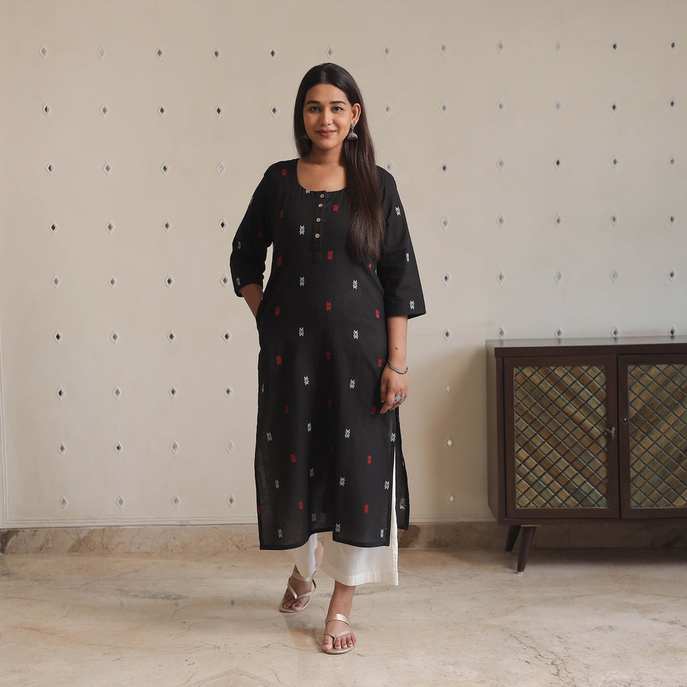 Black - Jacquard Cotton Straight Kurta 05