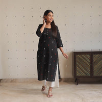 Black - Jacquard Cotton Straight Kurta 05