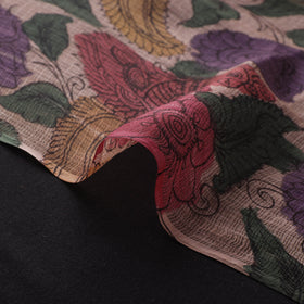 Beige - Srikalahasti Pen Work Natural Dyed Handpainted Kalamkari Kota Doria Silk Fabric 01