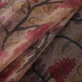 Beige - Srikalahasti Pen Work Natural Dyed Handpainted Kalamkari Kota Doria Silk Fabric 02