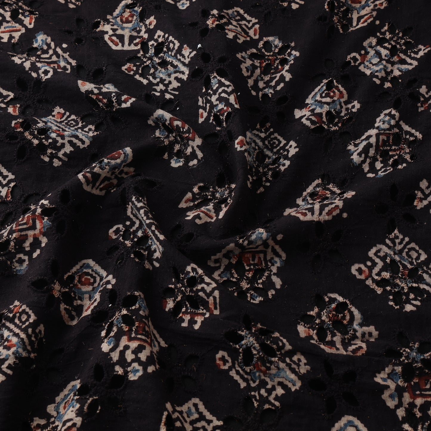 Black - Hakoba Hand Block Ajrakh Print Natural Dyed Cotton Fabric 01