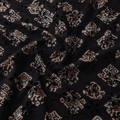 Black - Hakoba Hand Block Ajrakh Print Natural Dyed Cotton Fabric 01