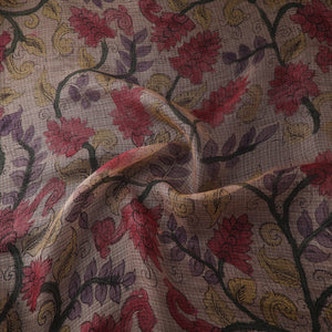 Beige - Srikalahasti Pen Work Natural Dyed Handpainted Kalamkari Kota Doria Silk Fabric 02