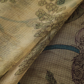 Yellow - Srikalahasti Pen Work Natural Dyed Handpainted Kalamkari Kota Doria Silk Fabric 03