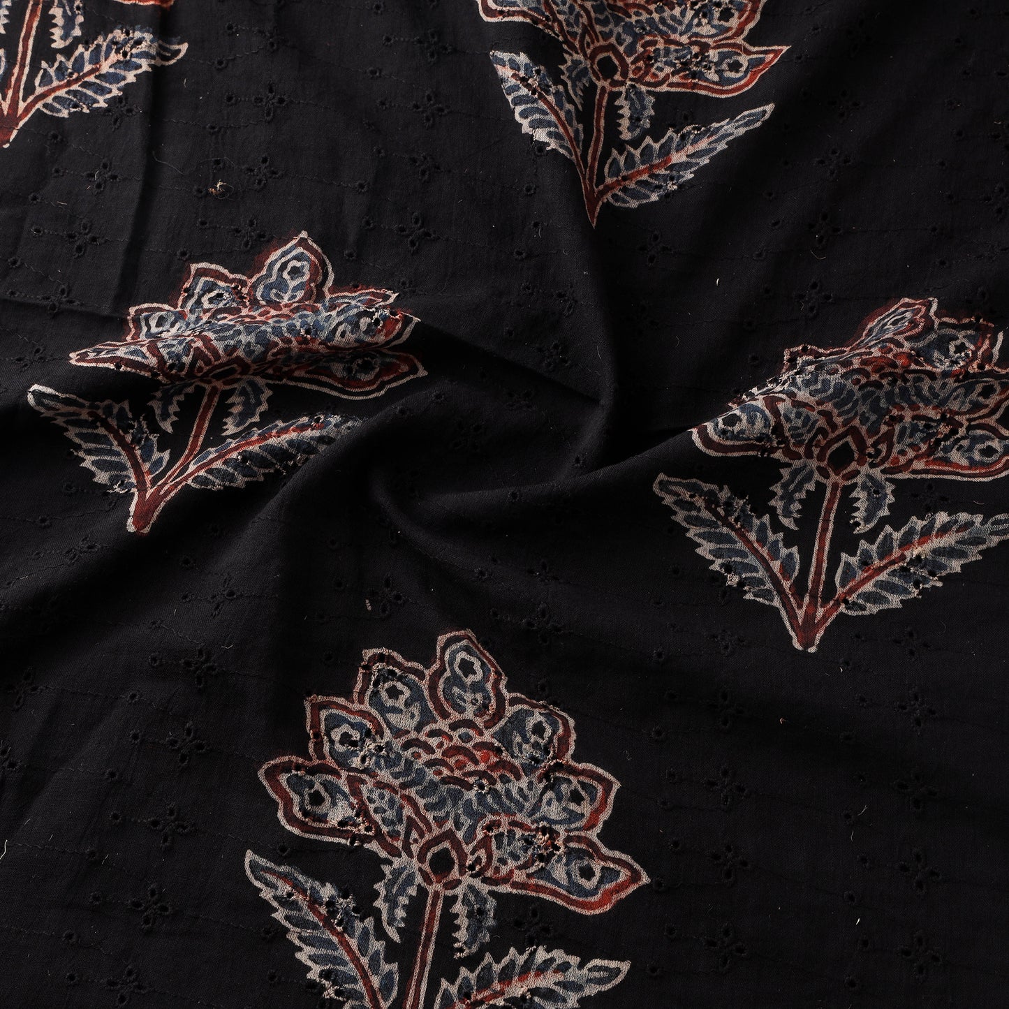 Black - Hakoba Hand Block Ajrakh Print Natural Dyed Cotton Fabric 04
