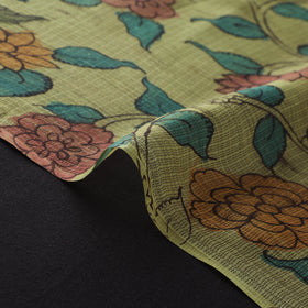 Yellow - Srikalahasti Pen Work Natural Dyed Handpainted Kalamkari Kota Doria Silk Fabric 04