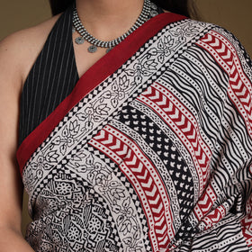 Grey Block Print Natural Dyed Cotton Bagh Saree