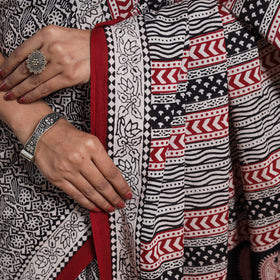 Grey Block Print Natural Dyed Cotton Bagh Saree