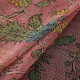 Pink - Srikalahasti Pen Work Natural Dyed Handpainted Kalamkari Kota Doria Silk Fabric 05