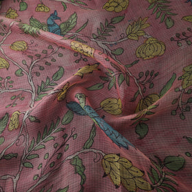 Pink - Srikalahasti Pen Work Natural Dyed Handpainted Kalamkari Kota Doria Silk Fabric 05