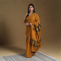 Orange Block Print Natural Dyed Cotton Bagh Saree