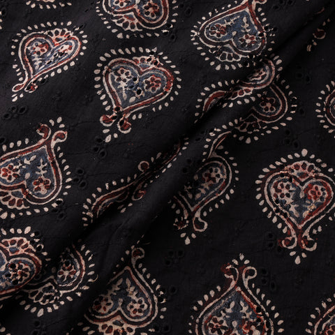 Black - Hakoba Hand Block Ajrakh Print Natural Dyed Cotton Fabric 08