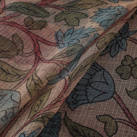 Beige - Srikalahasti Pen Work Natural Dyed Handpainted Kalamkari Kota Doria Silk Fabric 07