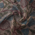 Beige - Srikalahasti Pen Work Natural Dyed Handpainted Kalamkari Kota Doria Silk Fabric 07