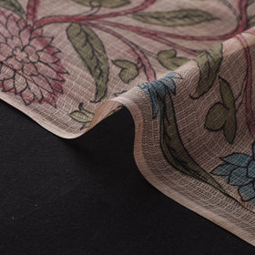 Beige - Srikalahasti Pen Work Natural Dyed Handpainted Kalamkari Kota Doria Silk Fabric 07