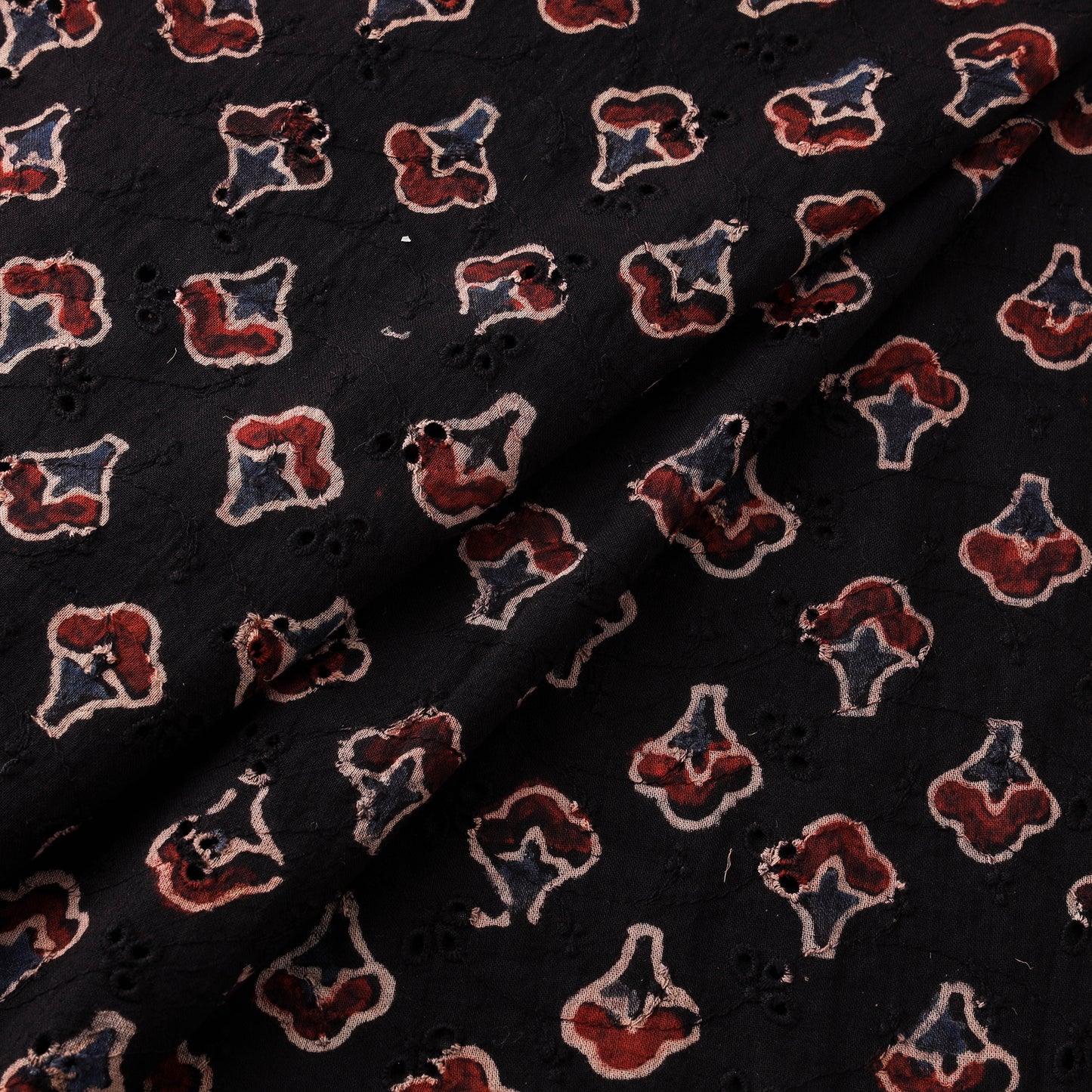 Black - Hakoba Hand Block Ajrakh Print Natural Dyed Cotton Fabric 10