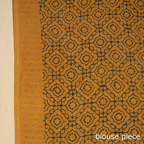 Orange Block Print Natural Dyed Cotton Bagh Saree