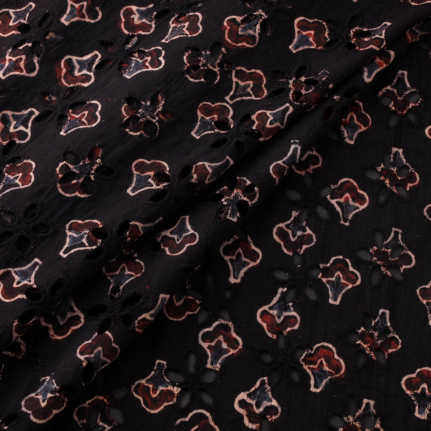 Black - Hakoba Hand Block Ajrakh Print Natural Dyed Cotton Fabric 11