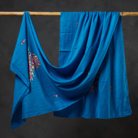 Blue - Kashidakari Hand Embroidery Cotton Stole