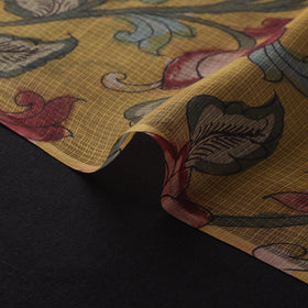 Yellow - Srikalahasti Pen Work Natural Dyed Handpainted Kalamkari Kota Doria Silk Fabric 08