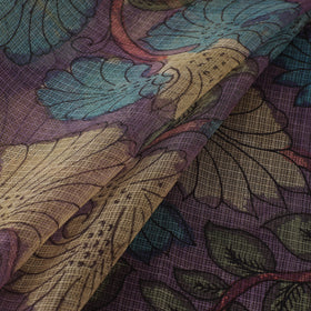 Purple - Srikalahasti Pen Work Natural Dyed Handpainted Kalamkari Kota Doria Silk Fabric 09